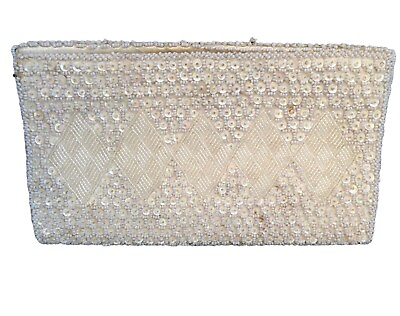 #ad Women#x27;s Purse Clutch Handbag Handmade Hong Kong Bead amp; Sequin Ivory White $20.00