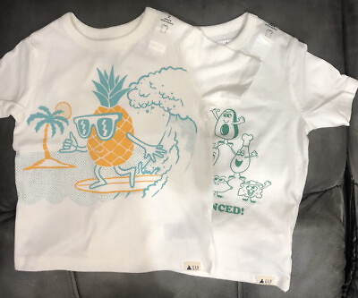 #ad Set of 2 Gap Boys White Print SS T shirts pineapple amp; Eat Healthy Size 2 Year $17.99