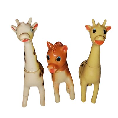 #ad Vintage Ninohira Japanese Squeaker Toys 2 Giraffes 1 Pony 1960s $14.00