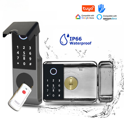 #ad Waterproof Smart Lock Wifi Double Side Fingerprint Lock Gate Electronic Rim Lock $139.54