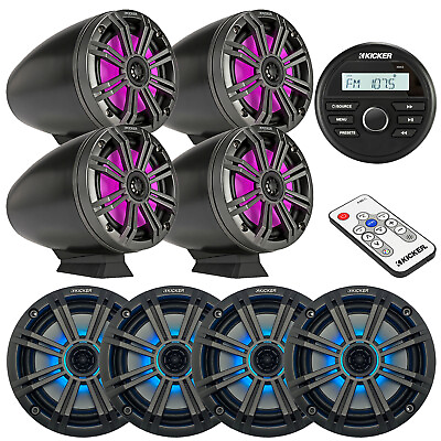 #ad Kicker Marine Receiver 4x 6.5quot; 195W LED Speakers 4x 6.5quot; LED Speakers Remote $1058.99