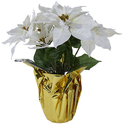 #ad Northlight Gold and White Artificial Poinsettia Arrangement $31.49