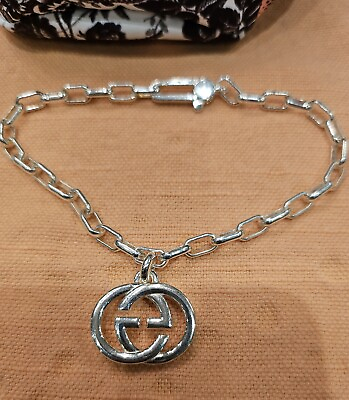 #ad New GUCCI GUCCI Silver Bracelet Interlocking G Bracelet ITALY $598 $387.77
