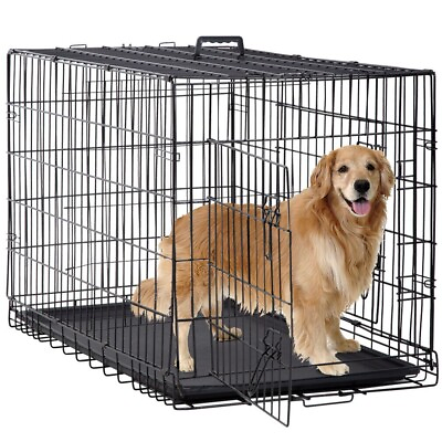 #ad New Dog Crate Cage Extra Folding Large Double Door Pet Crate w Divideramp;Tray48quot; $99.99
