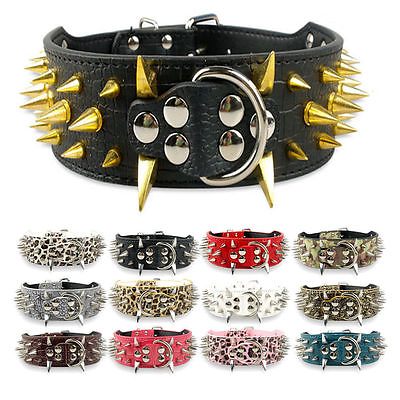 #ad 2quot;Wide Leather Spiked Studded Dog Collars Heavy Duty for Medium Large Dogs S XL $21.99