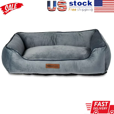 #ad Large Dog Beds Cushioned Faux Velvet Box Soft Cozy Sleep Living Room Washable US $85.46