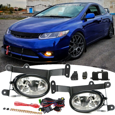 #ad For 2006 2007 2008 Honda Civic Coupe Pair Front Bumper Fog Lights Lamps w wiring $18.99