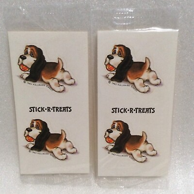 #ad Vintage Basset Hound Stick R Treats Stickers Dog Puppy Hallmark Sealed 1983 $12.99