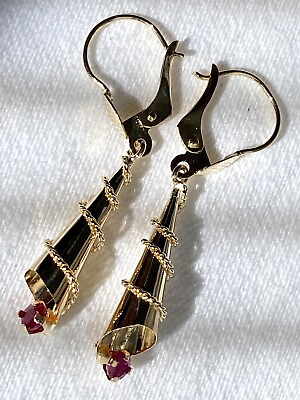 #ad 18k solid real gold and genuine Ruby earrings 1.35 grams weight $270.00