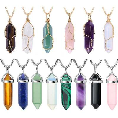 #ad 1PC Crystal Necklaces Healing Stones Pendant Jewelry with Chain for Women Girls $6.99