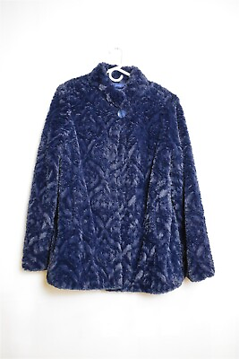 #ad VTG Dennis By Dennis Basso Navy Faux Fur Shaggy Coat Size M Faux Fur $99.99