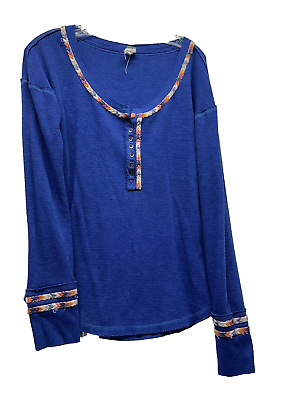 #ad Free People We the Free Womens Blue Scoop Neck Henley H3 $21.60