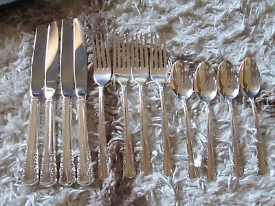 #ad 12 pc Holmes amp; Edwards Inlaid IS Deep Silver Lot Silverware Basic Service for 4 $44.99