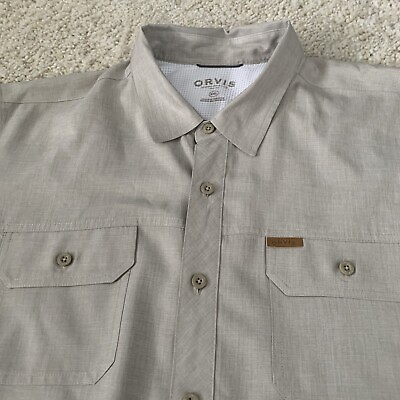 #ad Orvis Shirt Mens XXL Fishing Tan Short Sleeve Button Up Lightweight Pockets Camp $23.95