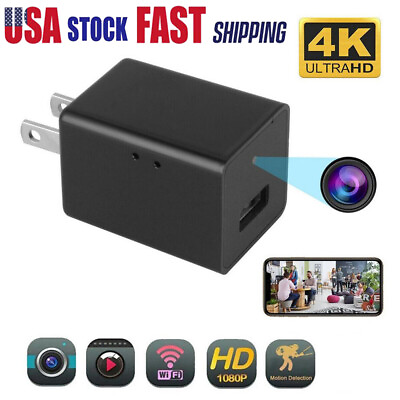 #ad US 1080P WiFi Mini Camera USB Wall Charger Adapter Home Security Nanny Cam DVR $30.99