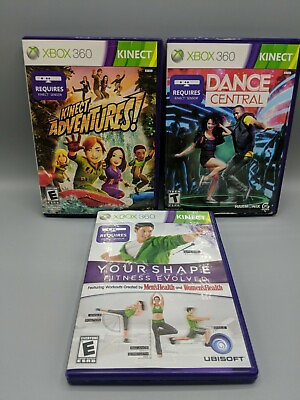 #ad Xbox 360 KINECT Lot Your SHAPE Kinect Adventures And Dance Central $3.00