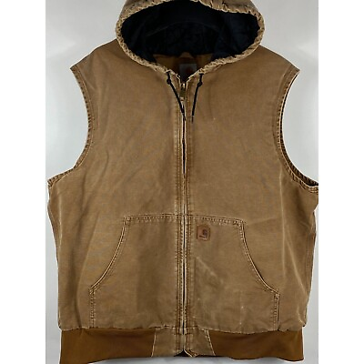 #ad Carhartt 100121 211 Quilt Lined Full Zip Hooded Active Vest Brown 2XL D357 $62.10