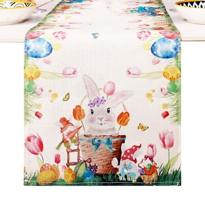 #ad Bunny Tail Truck Egg Rustic Farmhouse Easter Table Runner Table 13*72 $20.23