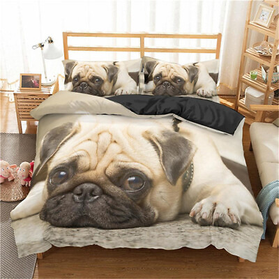 #ad 3D Cute Dog Bedding Set Pug Bed Set Quilt Cover Pillowcase King 2020 Home $60.51