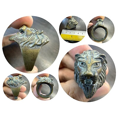 #ad Roman old bronze rare Ring in the form of lion head bravery sign of roman $95.00