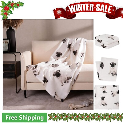 #ad Beige and White Pug Dog Throw Blanket Lightweight amp; Cozy 50quot; x 60quot; $26.99