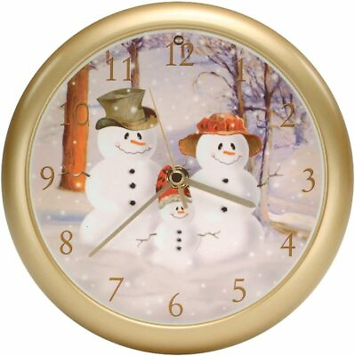 #ad VINTAGE Mark Feldstein Snow Family Holiday Musical 8quot; Wall Clock Discontinued $61.95