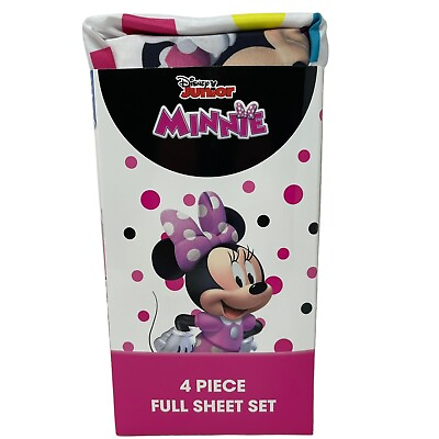 #ad Disney Junior Minnie Mouse Made You Smile 4 Piece Full Sheet Set New In Package $19.98