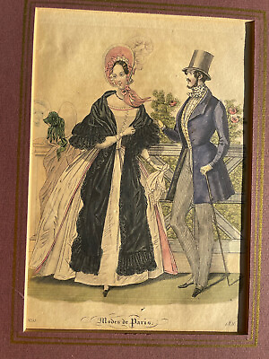 #ad Engraving Fashion Colours Mode De Paris 1832 Engraving Red Mat COA $25.00