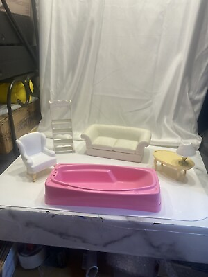 #ad barbie lot of 6 piece furniture sofa table chairs $16.99