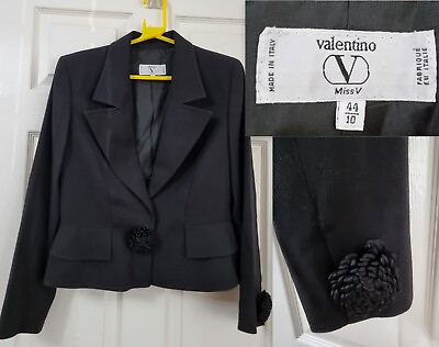 #ad Valentino Miss V Vintage 100% Wool Black Jacket Blazer Size 44 UK 12 Tailored GBP 129.99