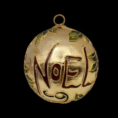 #ad Vintage Cloisonné Ball Christmas Ornament Hand Painted Gold Noel Grapes $18.00