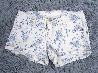#ad Mossimo Shorts Womens 6 Supply Floral Print Jean White Blue Shortie Summer Denim $6.49