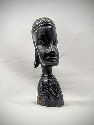 #ad Vintage African Sculpture Solid Wood Carving Woman Bust Figure Art Artwork Tribe $34.95