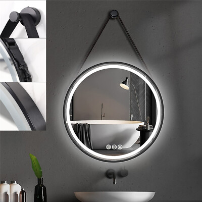 #ad #ad Luxury Round Led Bathroom Mirror Lights Adjust w Black Gold Frame Strap Anti fog $99.95