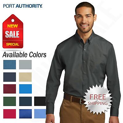 #ad Port Authority Men#x27;s Long Sleeve Pocket Carefree Poplin Button Down Shirt W100 $20.12