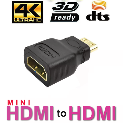 #ad Mini HDMI Male to Standard HDMI Female Adapter Gold Plated HDTV 4K 1080p 3D $2.94
