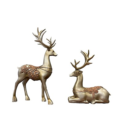 2 Pcs Christmas Reindeer Figurine Decoration Resin Tabletop Sitting and Standing $38.99