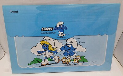 #ad VINTAGE 1982 MEAD SMURFS EXPANDABLE CARRYALL $20.00