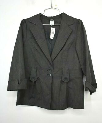#ad Vanity Women Pinstripe Notch 2 Button Roll Tab Sleeve Stretch Dress Blazer L $37.53