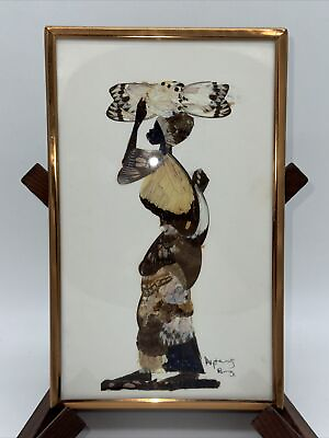 #ad African Artist Alpheus Bonga Signed Dried Butterfly Art 9”x5.5” Framed Vintage $39.99