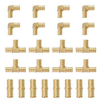 #ad Pex 1 2 Brass Fittings Set Tee Elbow Coupling 24Pieces for Pex Tubing Connection $31.72