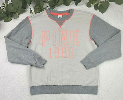 #ad NWOT Pink Gray Pullover Sweater Crewneck Size M $15.99
