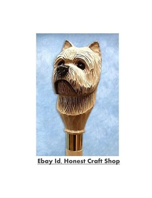 #ad Hand Carved Cairn Terrier Dog Wooden Walking Stick Animal Walking Cane Dog Great $130.41