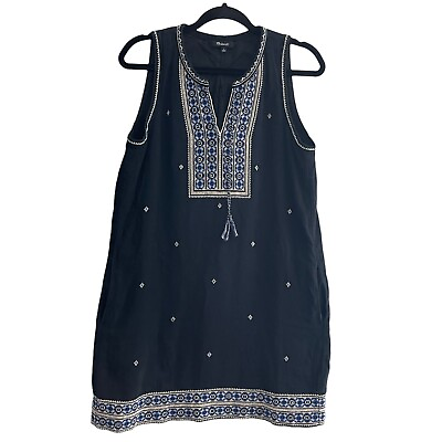 #ad Madewell Womens Dress Size 6 Blue Boho Mini Tassels 100% Cotton Beach Vacation $29.95