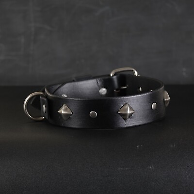 #ad Studded Leather Dog collar. 1.5” inch Wide. Pyramid Design. BLACK $49.00