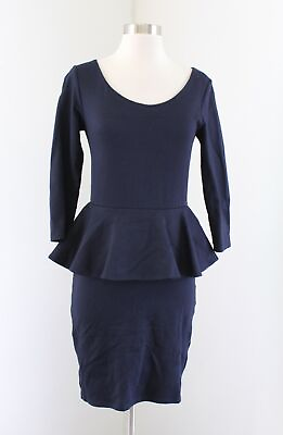 #ad Alice and Olivia Employed Amanda Navy Blue Slim Knit Peplum Sheath Dress Size 6 $59.99