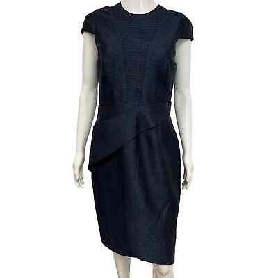#ad J. MENDEL Navy Blue Textured Short Sleeve Round Neck Sheath Dress Size 8 $128.00
