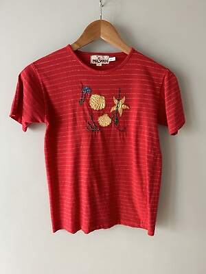 #ad Vintage Paul Simon T Shirt Size #x27;1#x27; UK 8 Red Gold Stripes Cotton GBP 12.95