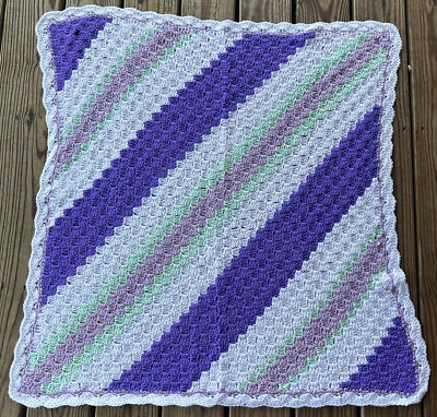 #ad Handmade Crochet Pastel Purple Teal White Baby Blanket Small 36” X 37” $23.99