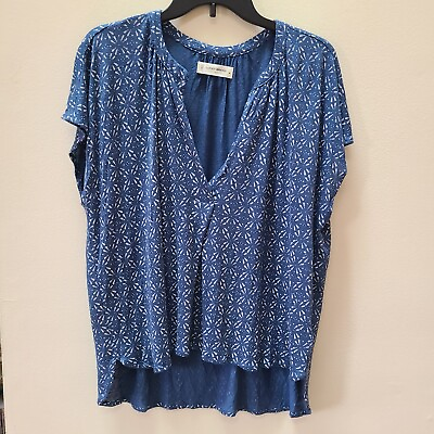 #ad Lucky Brand Blouse Womens M Tunic Top Pullover Oversized Sleeveless Blue Pattern $12.00
